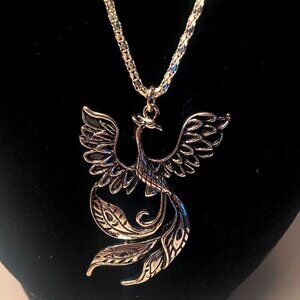 New SILVERTONE PHOENIX PENDANT NECKLACE Of A Spiritual Phoenix Bird